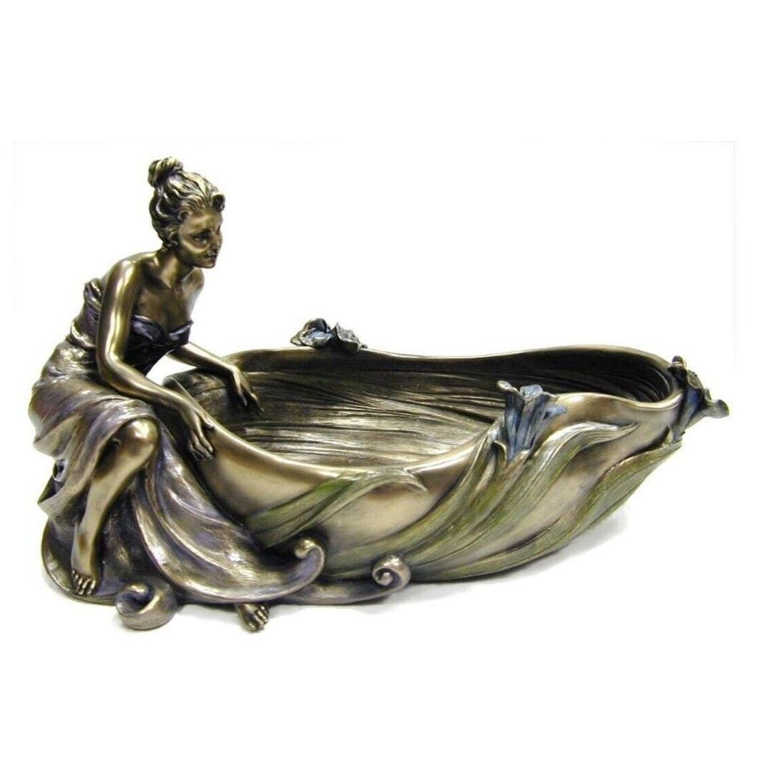 Art Nouveau The bronze woman figurine plate Bowl with Woman