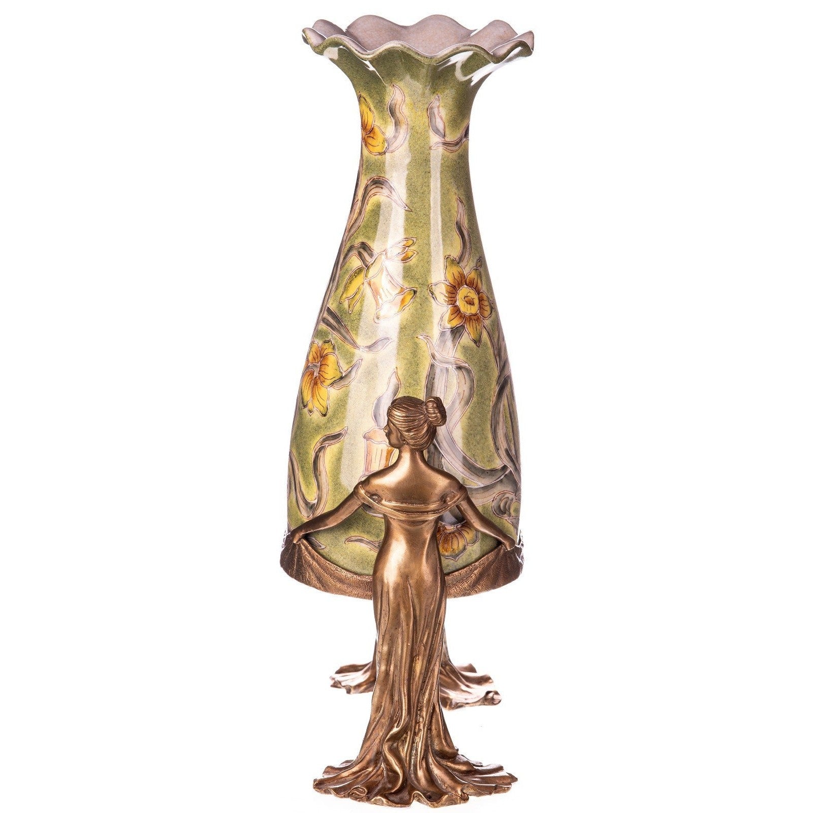 Art Nouveau Floral Vase Stand | Bronze Decor | Unique Home Accent