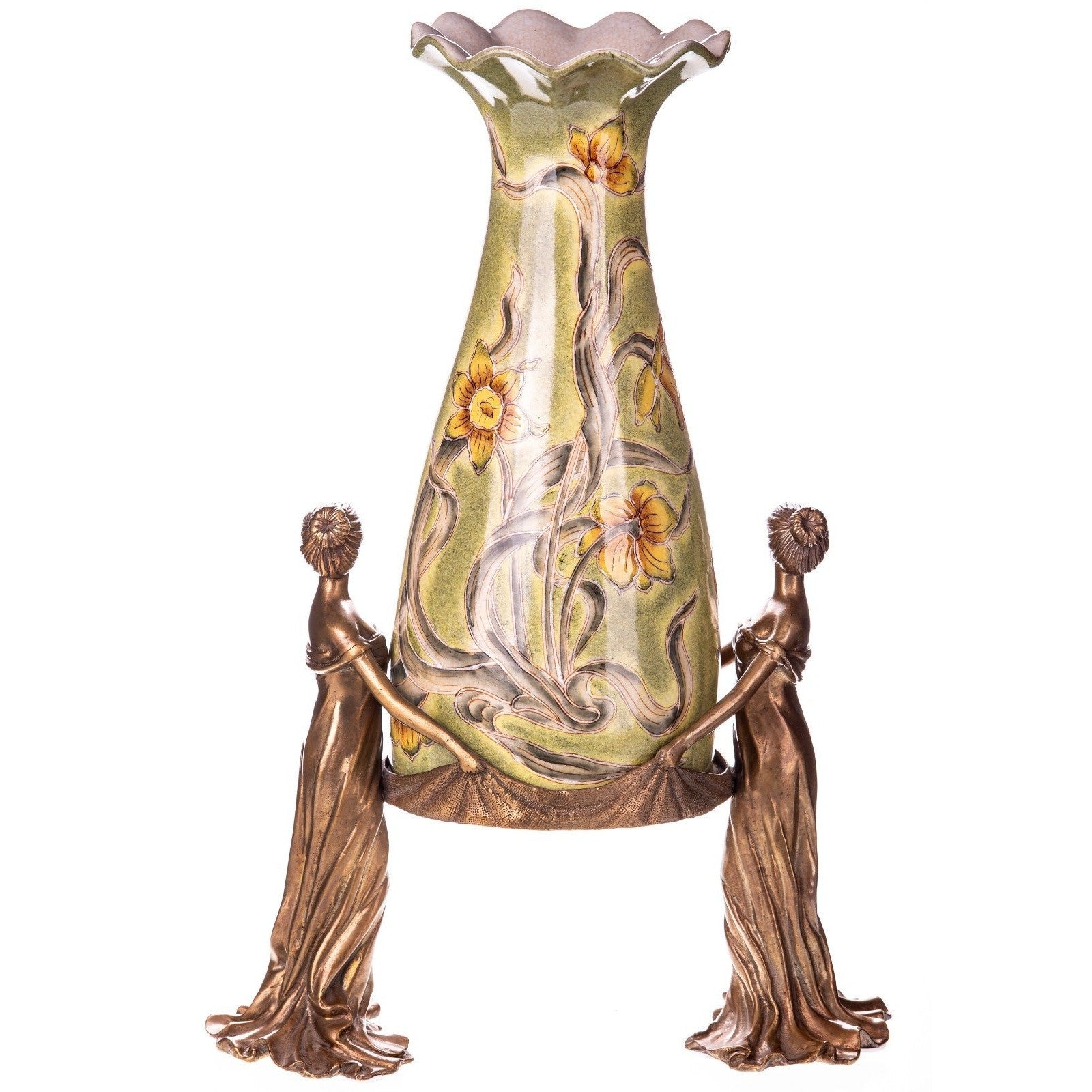 Art Nouveau Floral Vase Stand | Bronze Decor | Unique Home Accent
