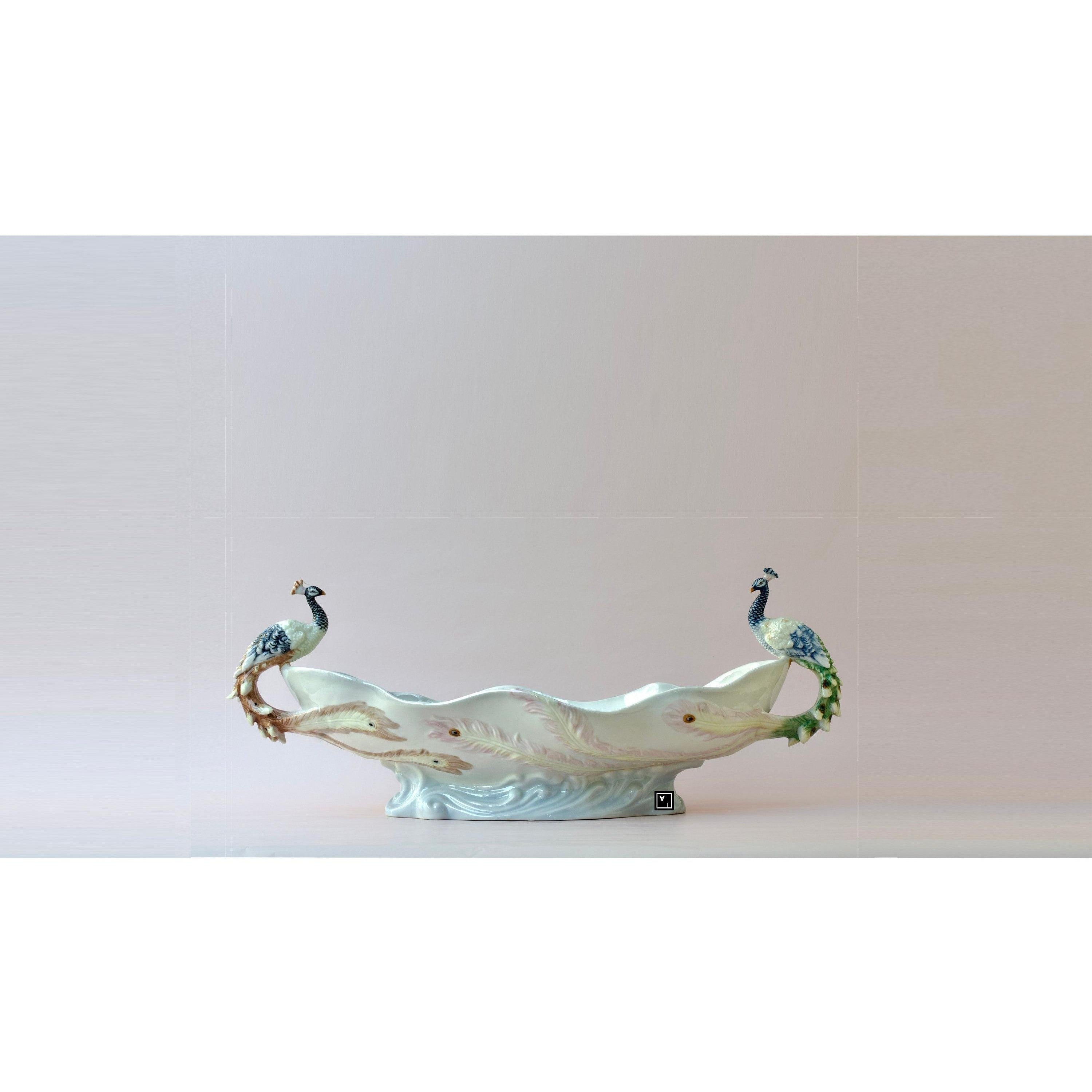 Peacock Porcelain Centerpiece Set | Handcrafted Porcelain Decor