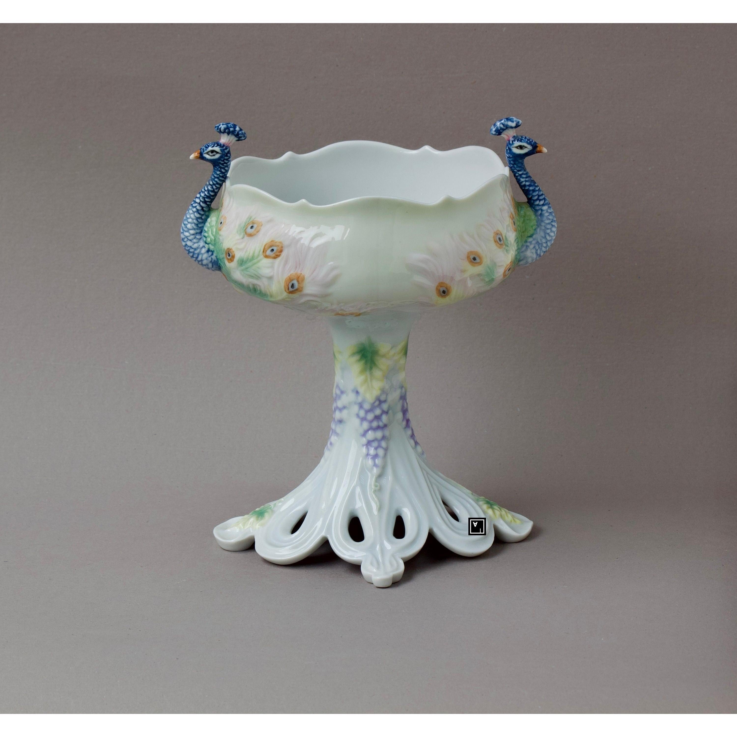 Peacock Porcelain Centerpiece Set | Handcrafted Porcelain Decor