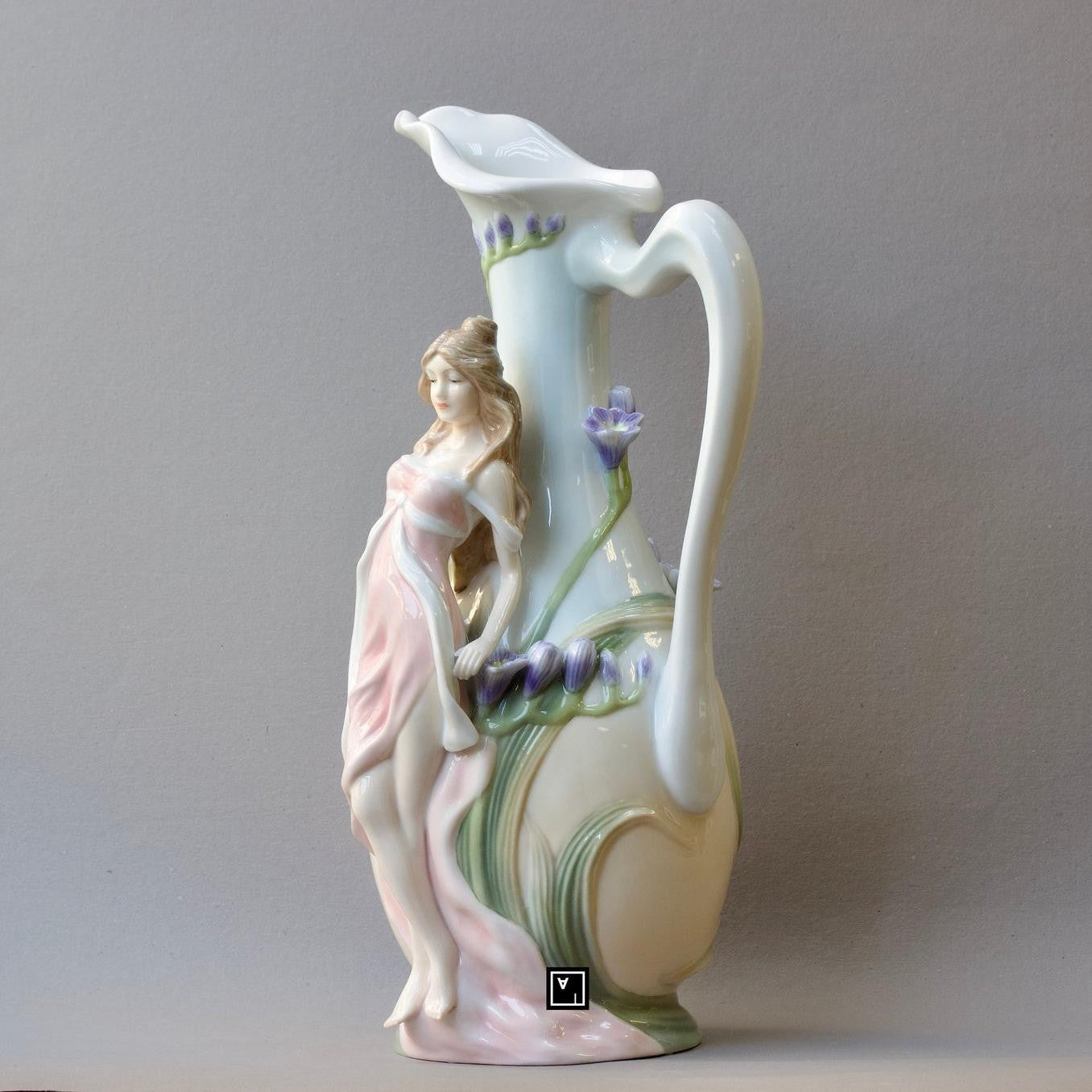 Art nouveau Style Pale Blue Porcelain Vase - Nymph with Blue Iris