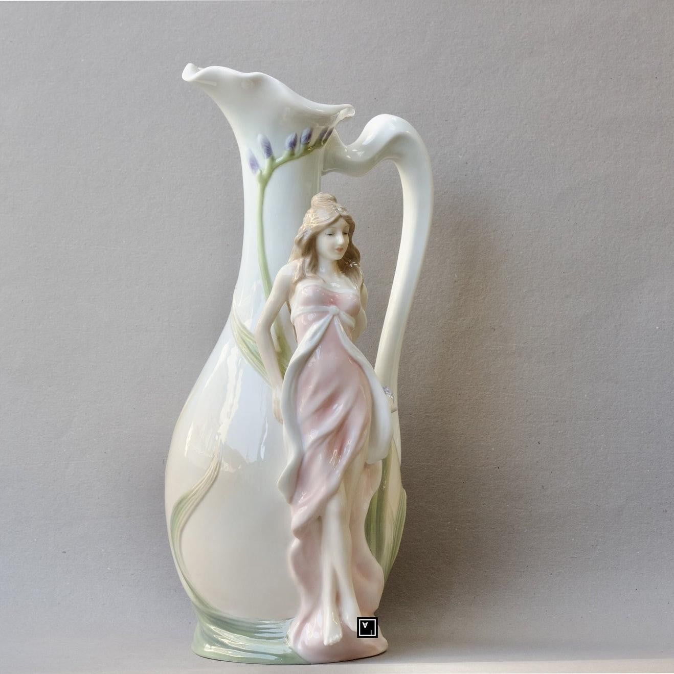 Art nouveau Style Pale Blue Porcelain Vase - Nymph with Blue Iris