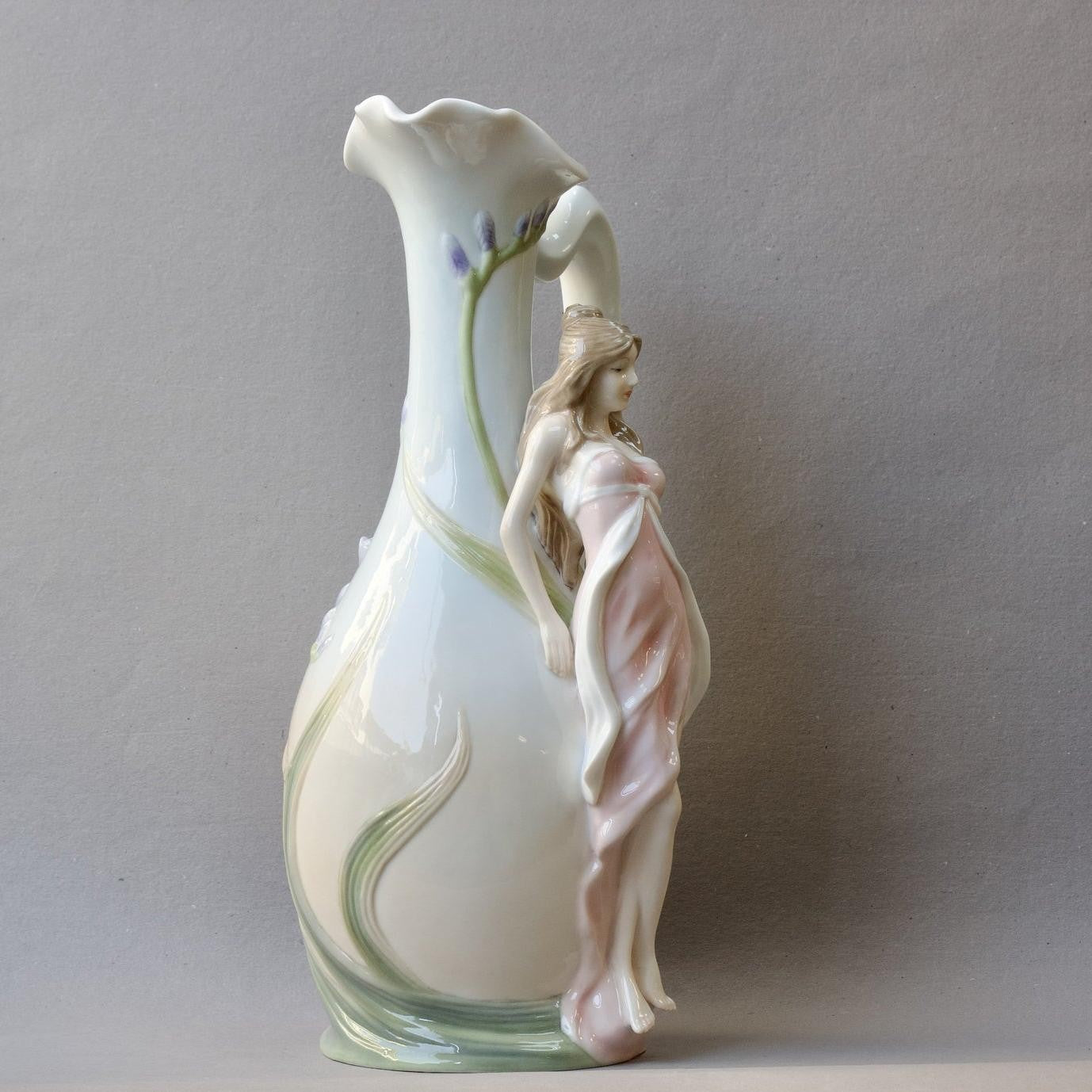 Art nouveau Style Pale Blue Porcelain Vase - Nymph with Blue Iris