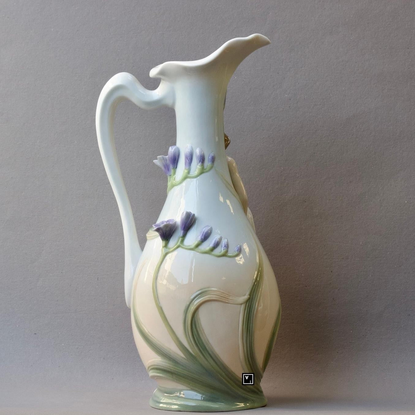 Art nouveau Style Pale Blue Porcelain Vase - Nymph with Blue Iris