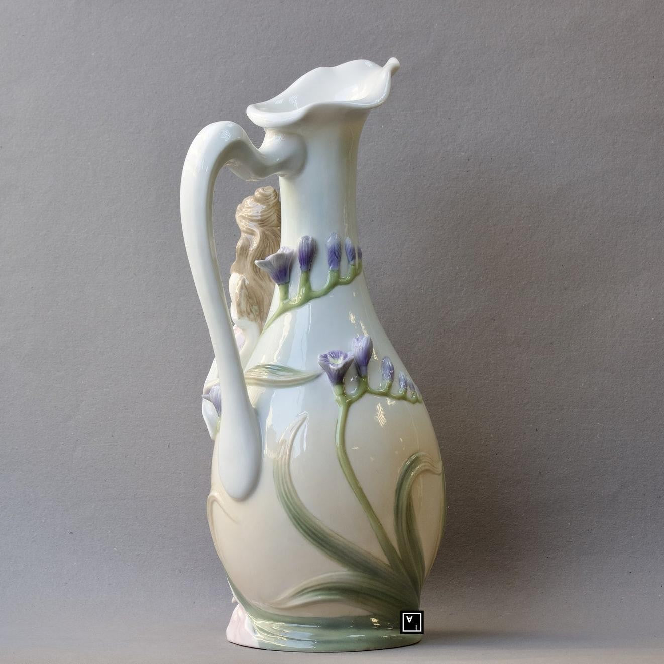 Art nouveau Style Pale Blue Porcelain Vase - Nymph with Blue Iris