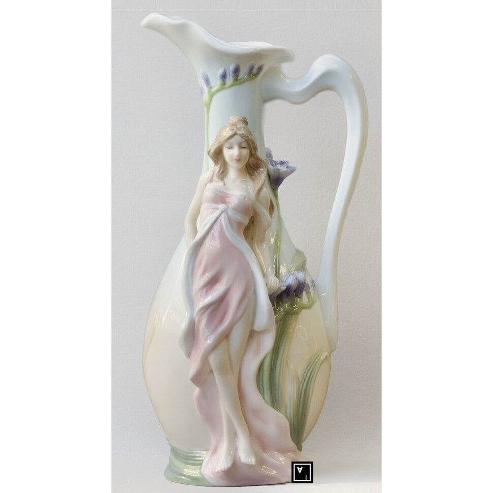 Art nouveau Style Pale Blue Porcelain Vase - Nymph with Blue Iris