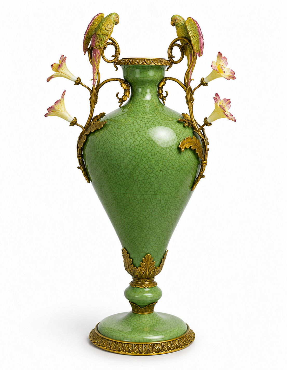 Parrot Floral Amphora Vase | Handcrafted Porcelain Decor | Gift Idea