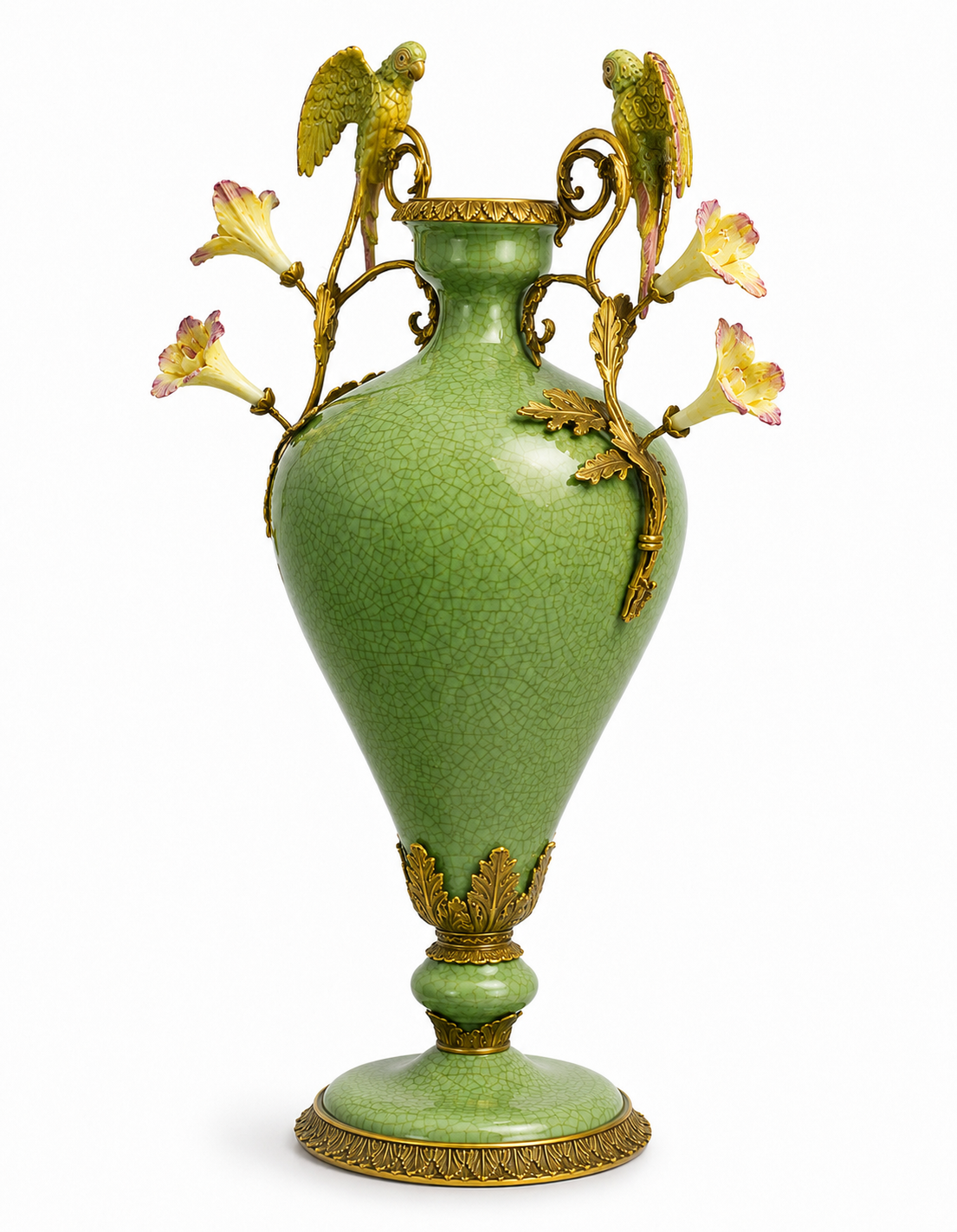 Parrot Floral Amphora Vase | Handcrafted Porcelain Decor | Gift Idea