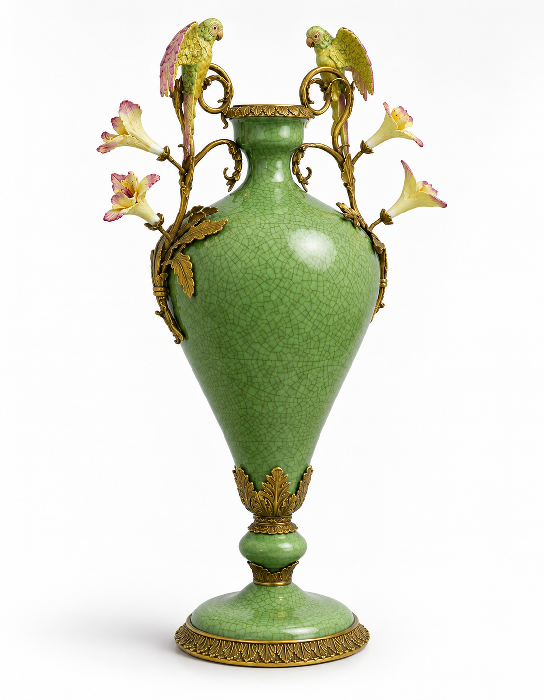 Parrot Floral Amphora Vase | Handcrafted Porcelain Decor | Gift Idea