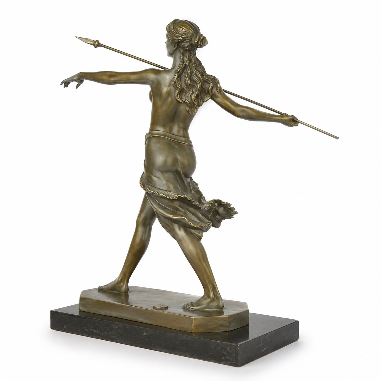 Spear-Wielding Diana Figure | Handcrafted Bronze Decor | Gift Idea