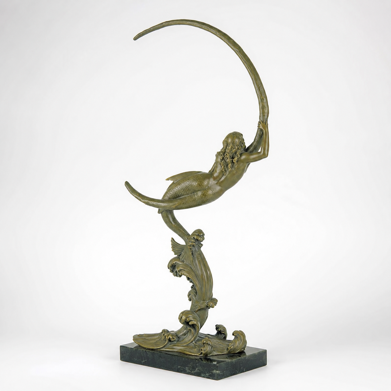 Bronze Mermaid on Crescent Moon | Curios & Collectibles