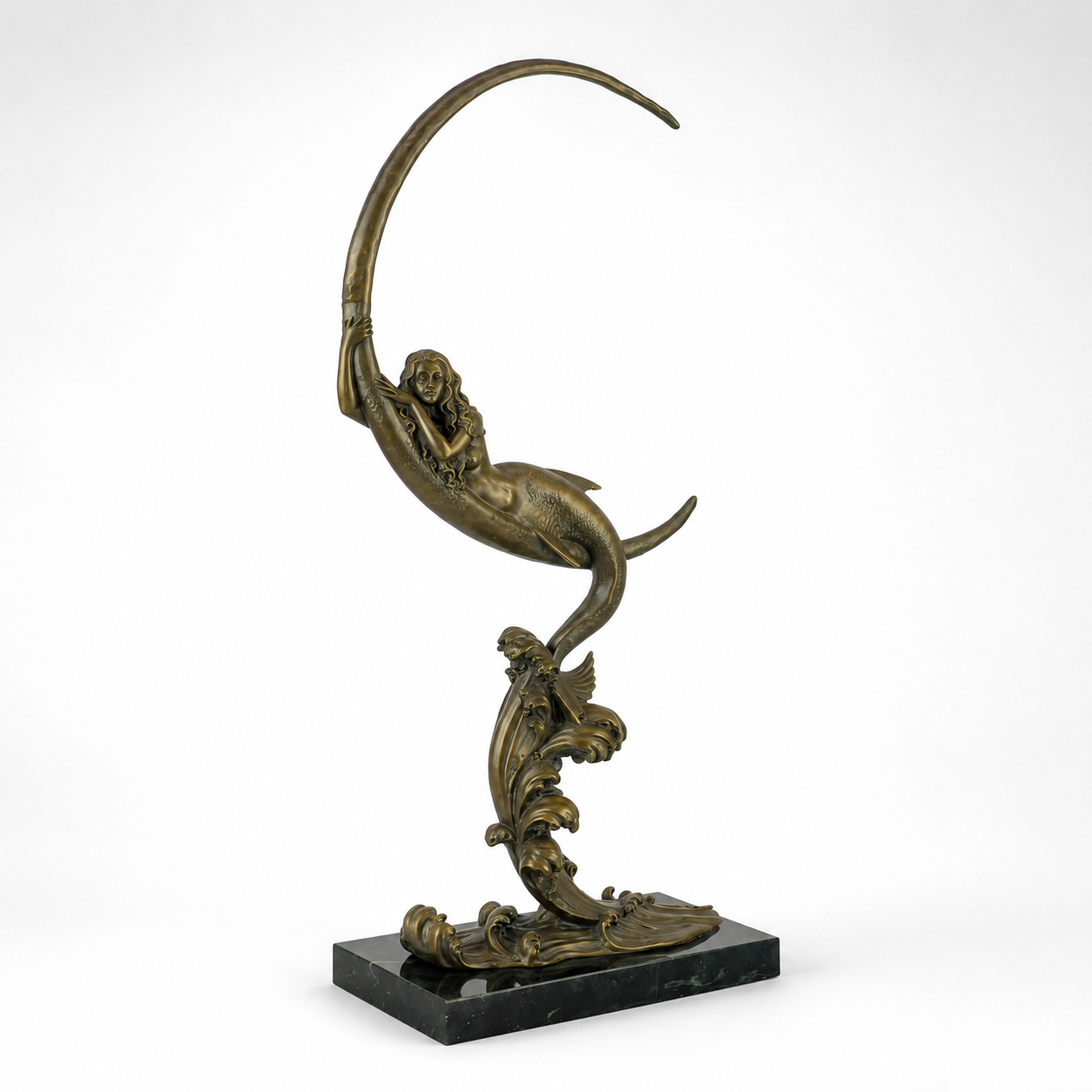 Bronze Mermaid on Crescent Moon | Curios & Collectibles