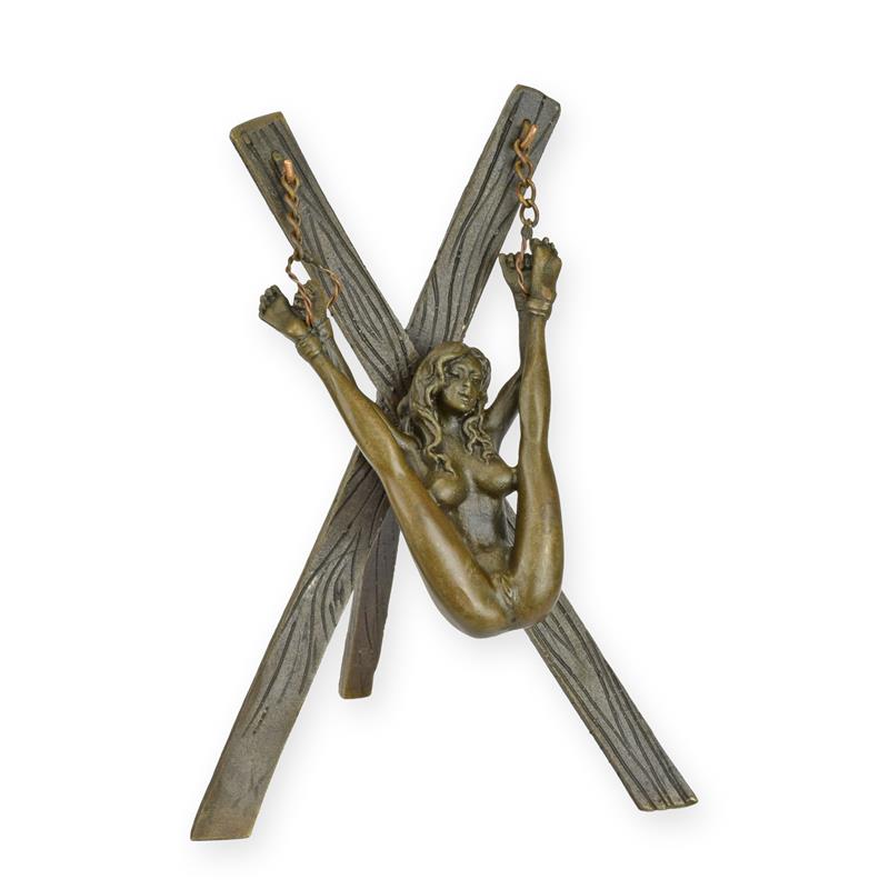 Woman Chained to a Cross Erotic Bronze Sculpture