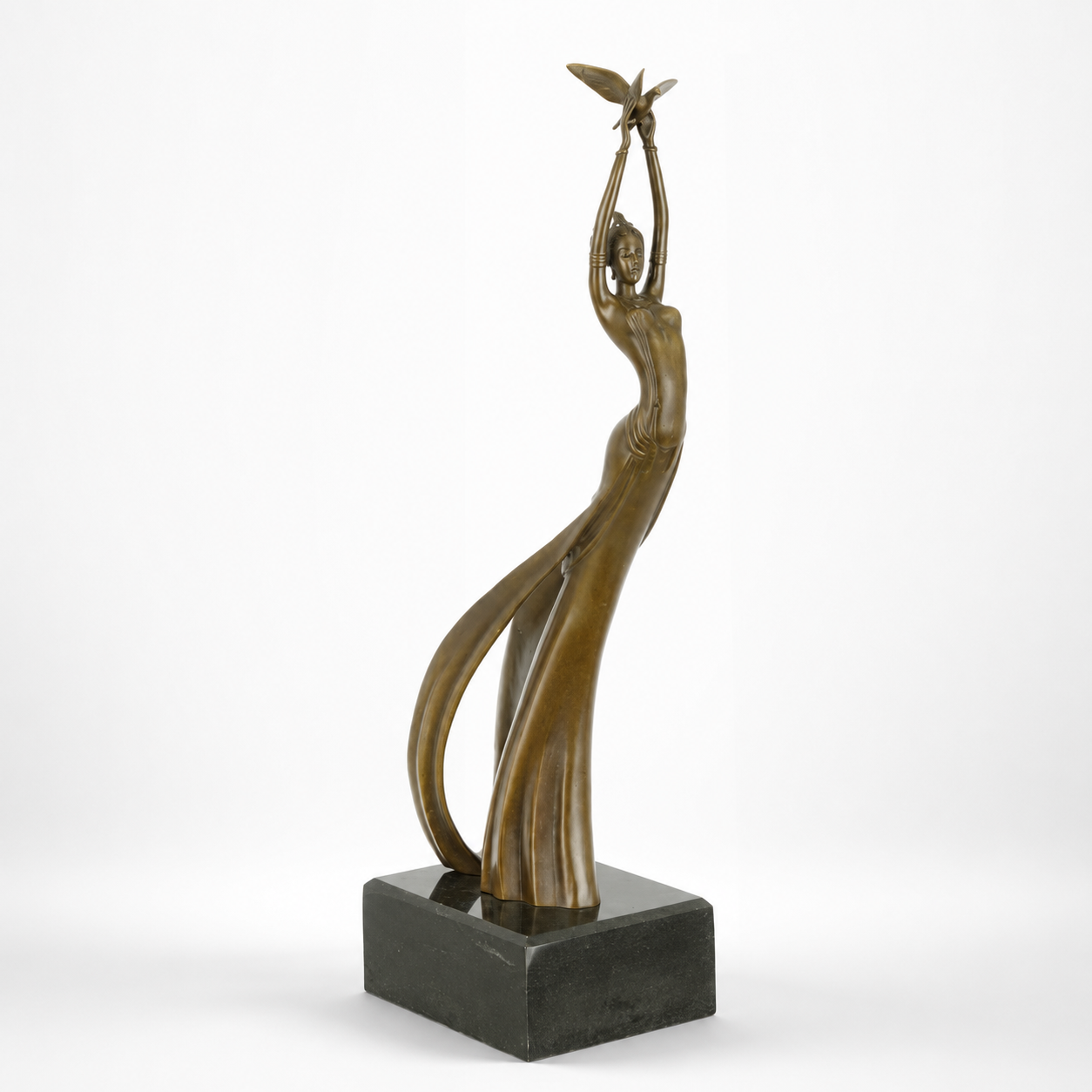 Lady Holding a Pigeon Brown Patina | Handcrafted Bronze Decor