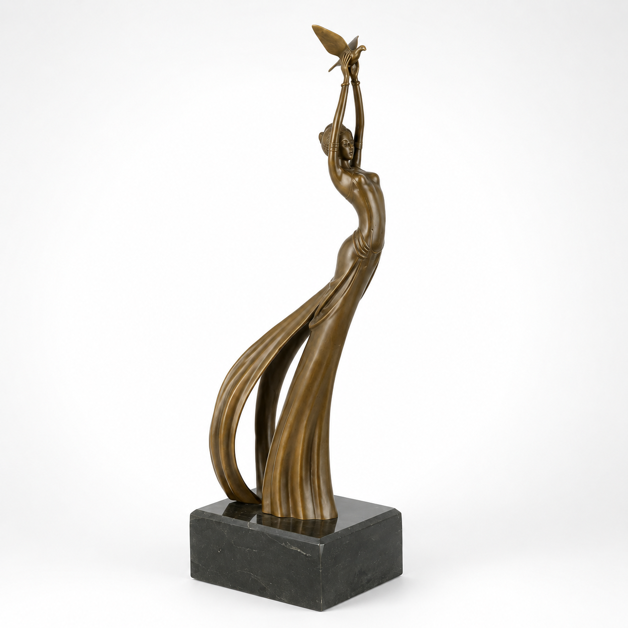 Lady Holding a Pigeon Brown Patina | Handcrafted Bronze Decor