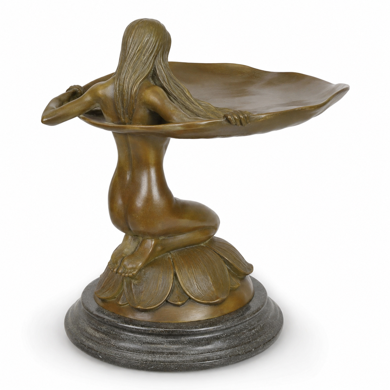 Lotus Maiden Pedestal Bowl | Handcrafted Bronze Decor