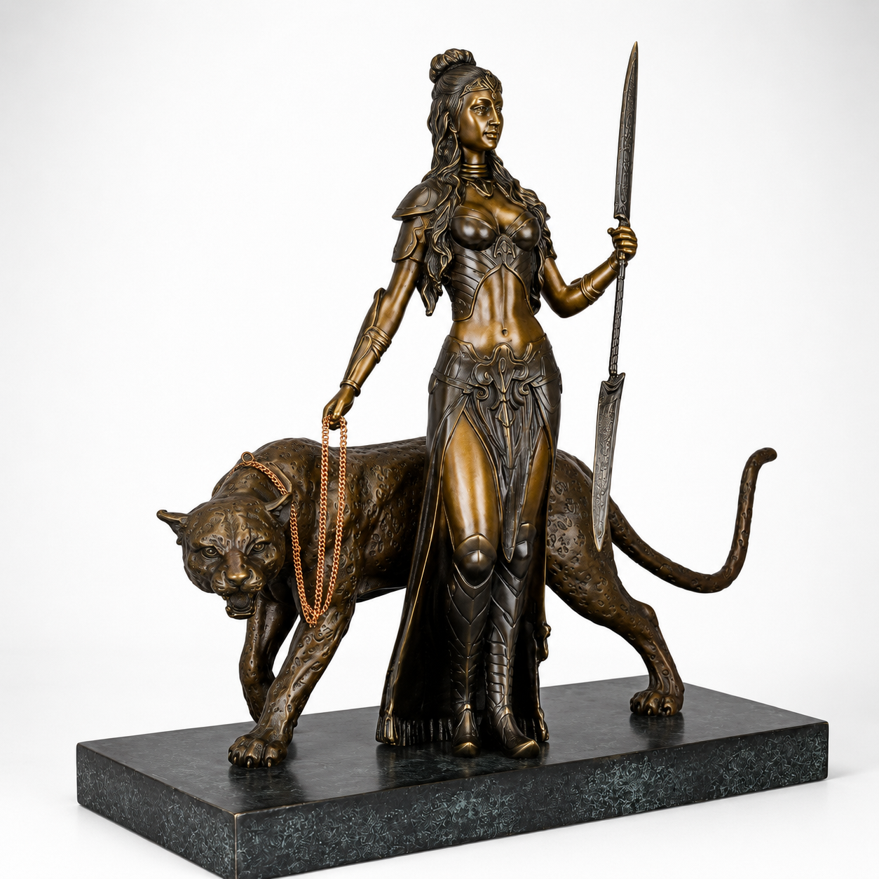 Woman with a Tiger | Handcrafted Bronze Decor | Unique Home Accent