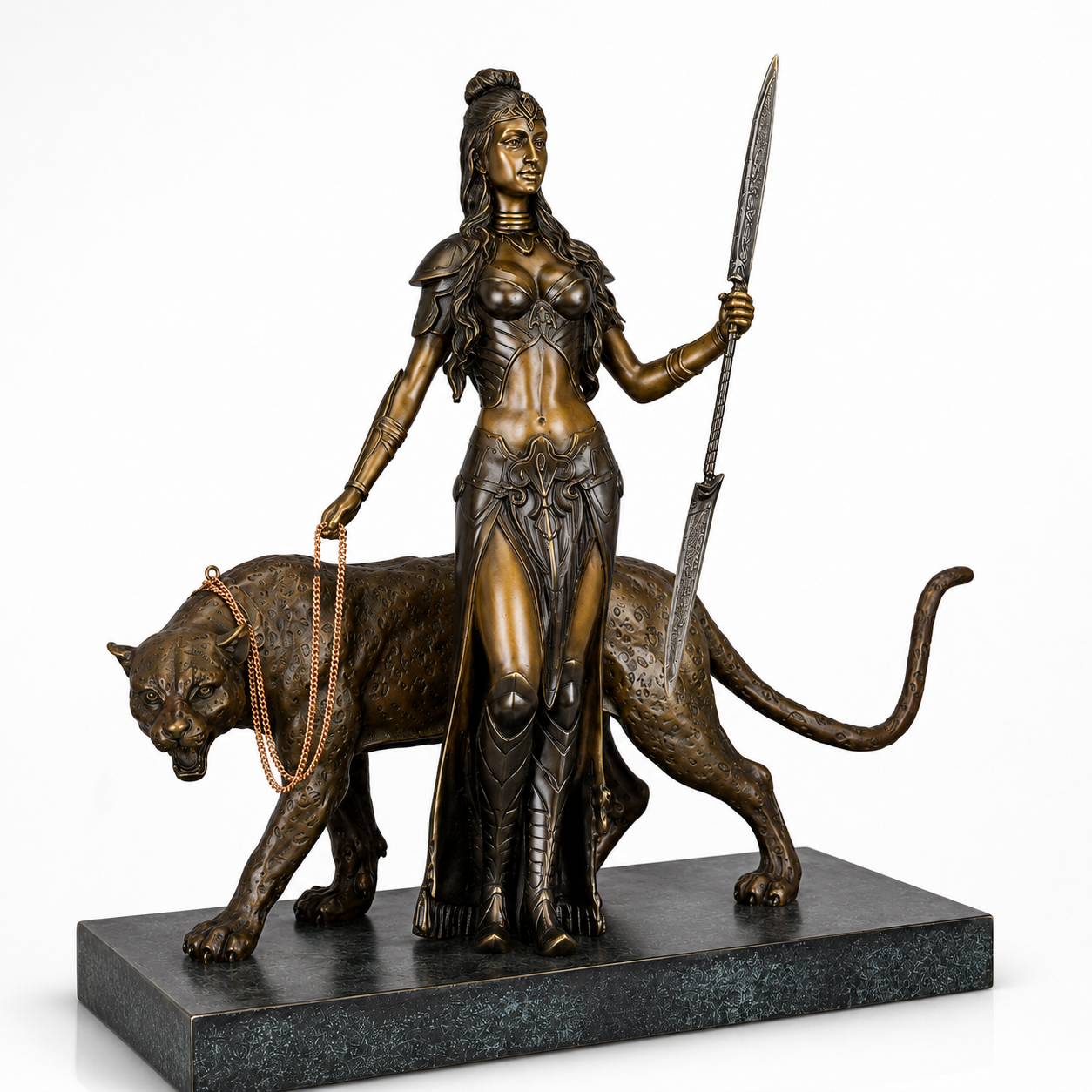 Woman with a Tiger | Handcrafted Bronze Decor | Unique Home Accent