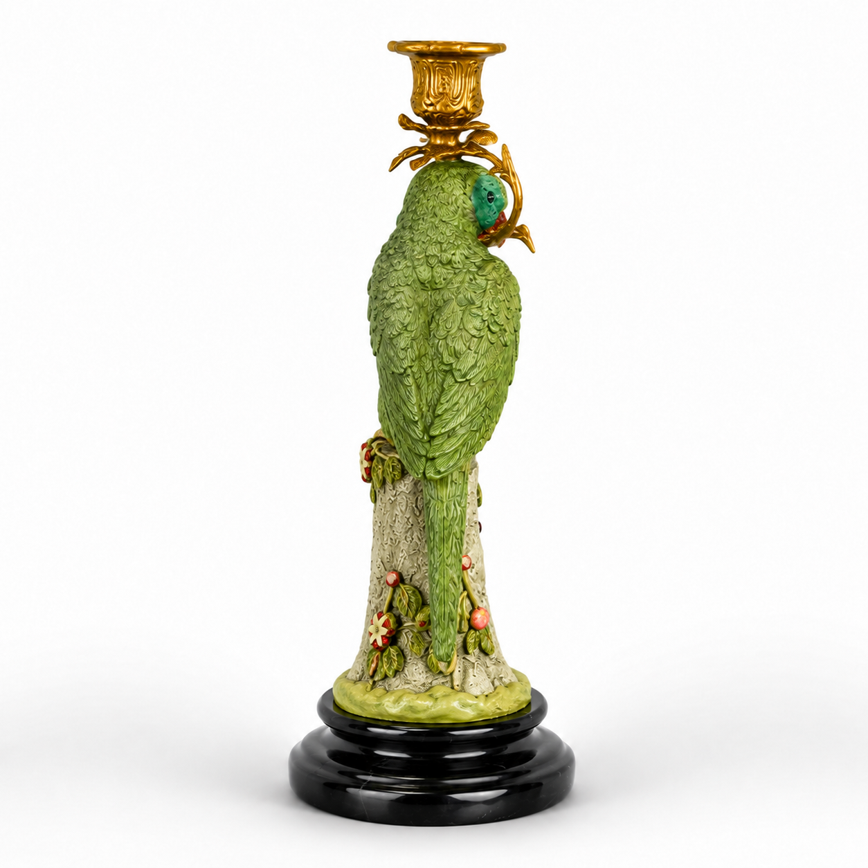 Bronze Parrot Candle Holder - Full Color | Handcrafted Bronze Decor