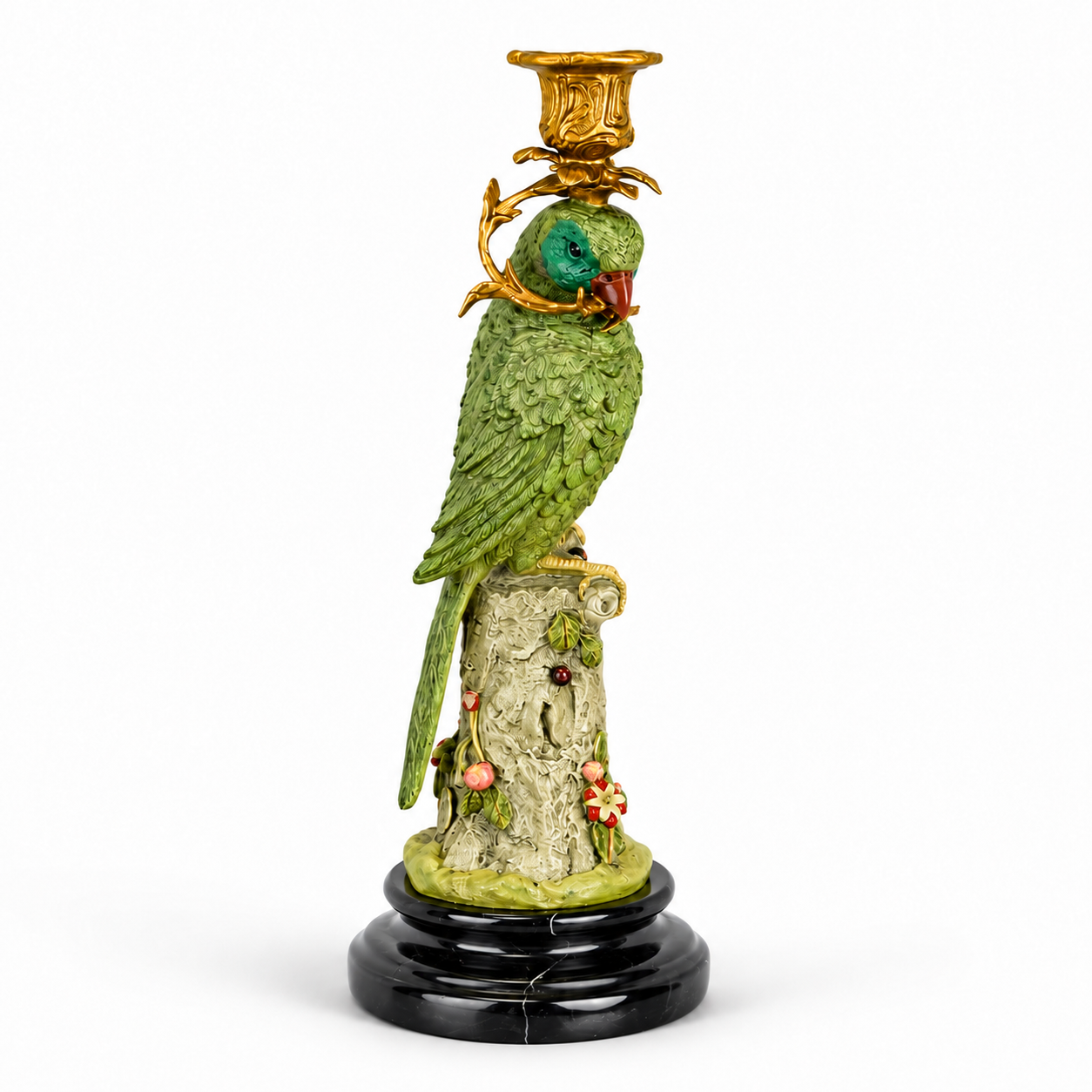 Bronze Parrot Candle Holder - Full Color | Handcrafted Bronze Decor