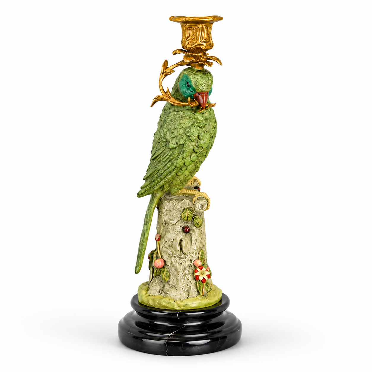 Bronze Parrot Candle Holder - Full Color | Handcrafted Bronze Decor