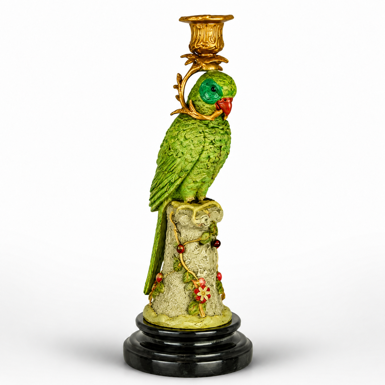 Bronze Parrot Candle Holder - Full Color | Handcrafted Bronze Decor
