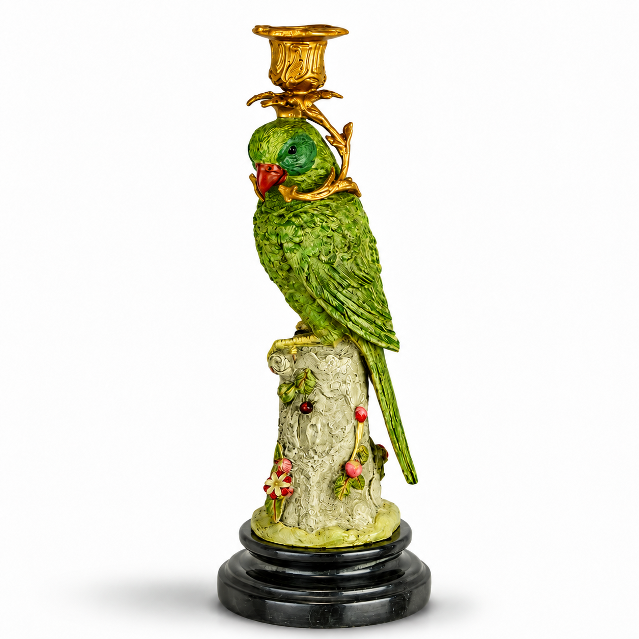 Bronze Parrot Candle Holder - Full Color | Handcrafted Bronze Decor