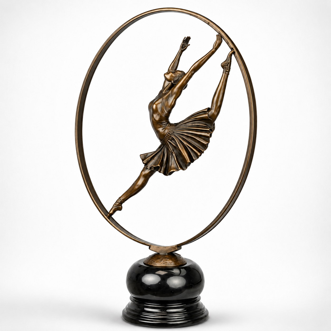 Bronze Sculpture of a Ballerina Dancing Within a Ring of Grace