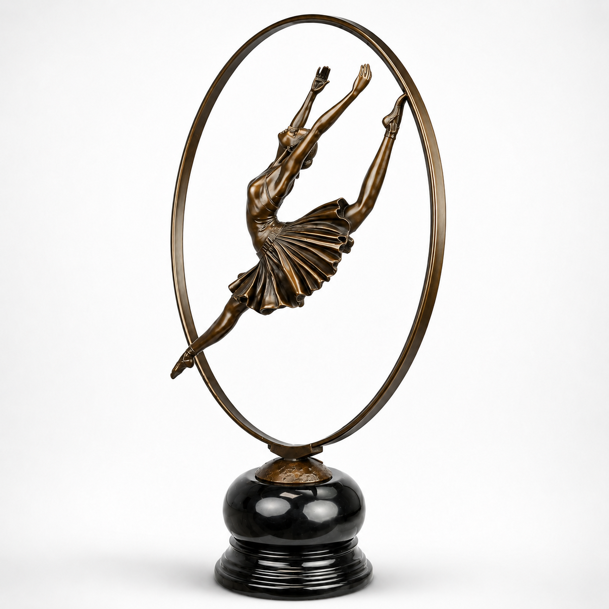 Bronze Sculpture of a Ballerina Dancing Within a Ring of Grace