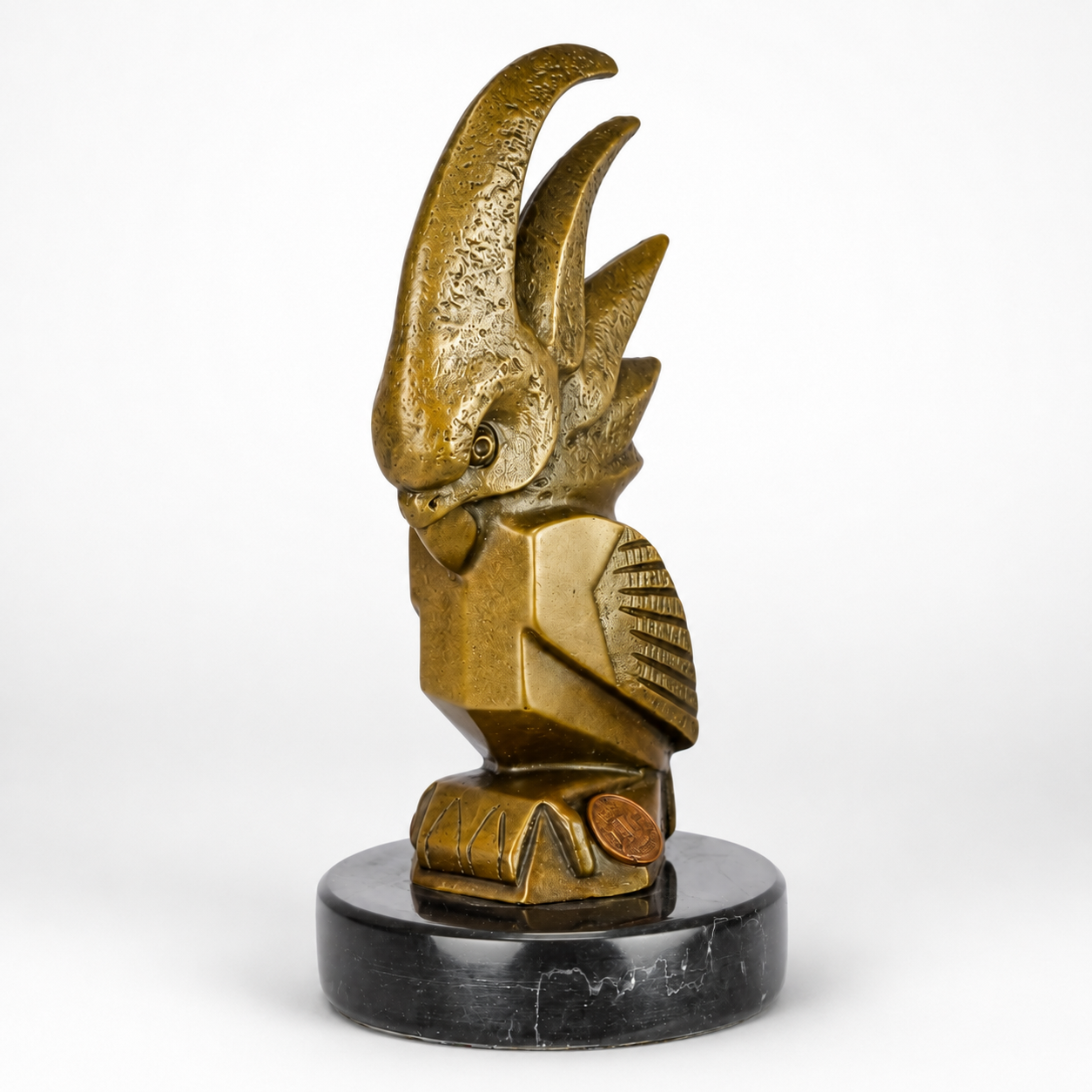Stylized Horned Bird Sculpture | Handcrafted Bronze Decor