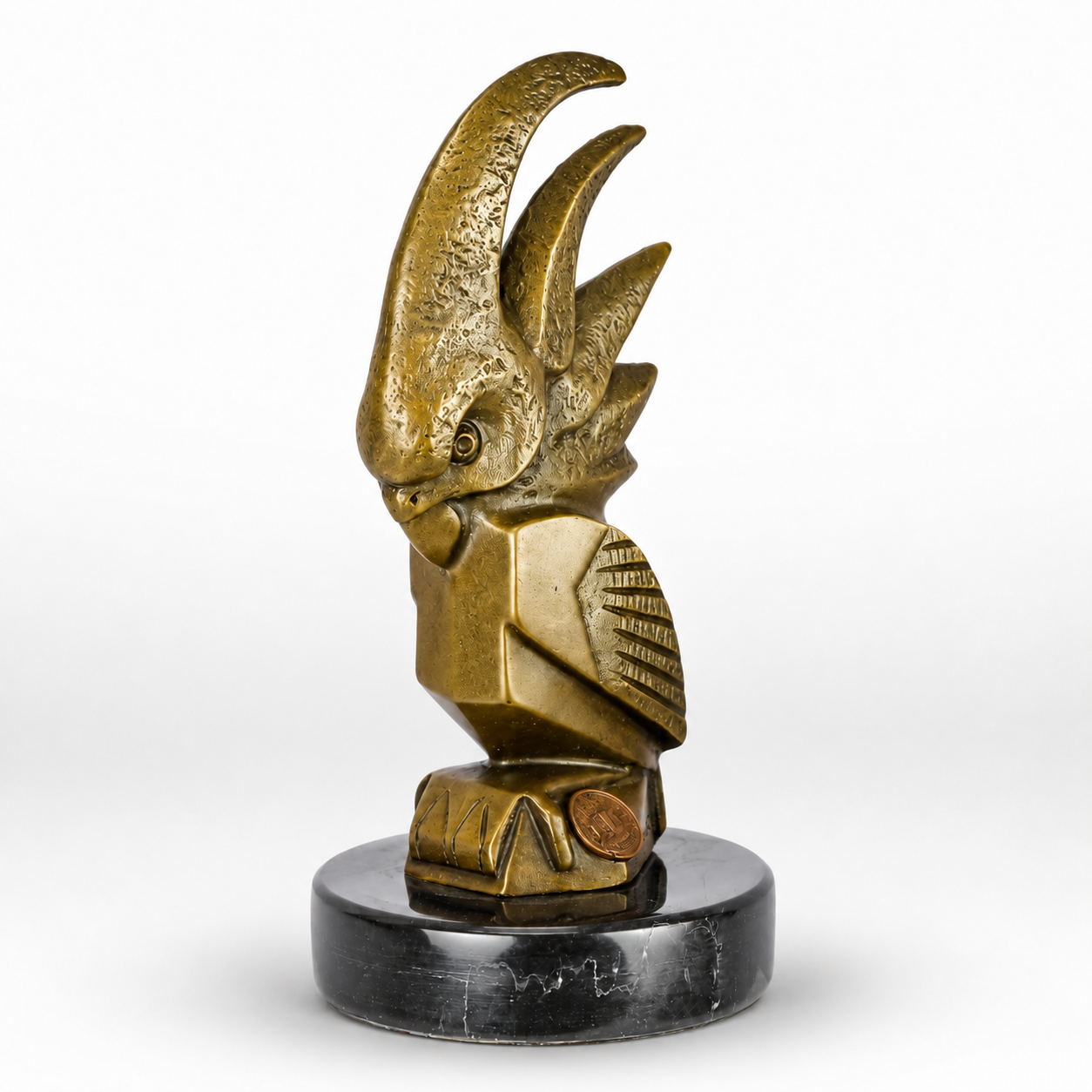 Stylized Horned Bird Sculpture | Handcrafted Bronze Decor