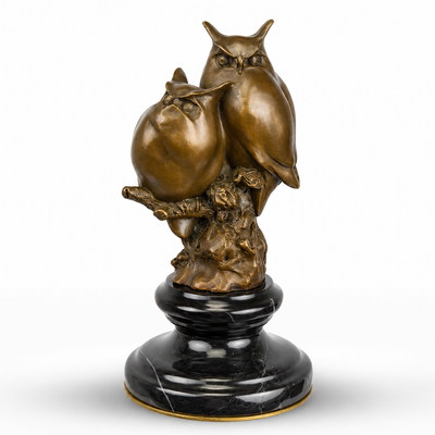 Two Owls Sitting on a Branch (brass Pl | Handcrafted Bronze Decor