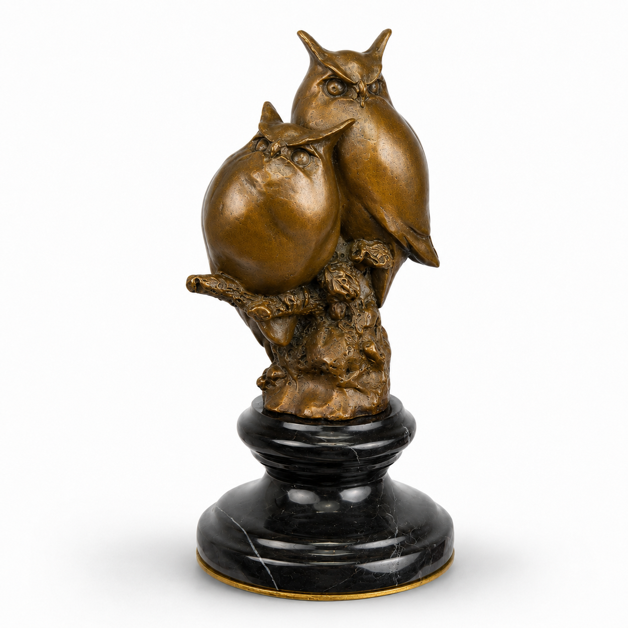 Two Owls Sitting on a Branch (brass Pl | Handcrafted Bronze Decor