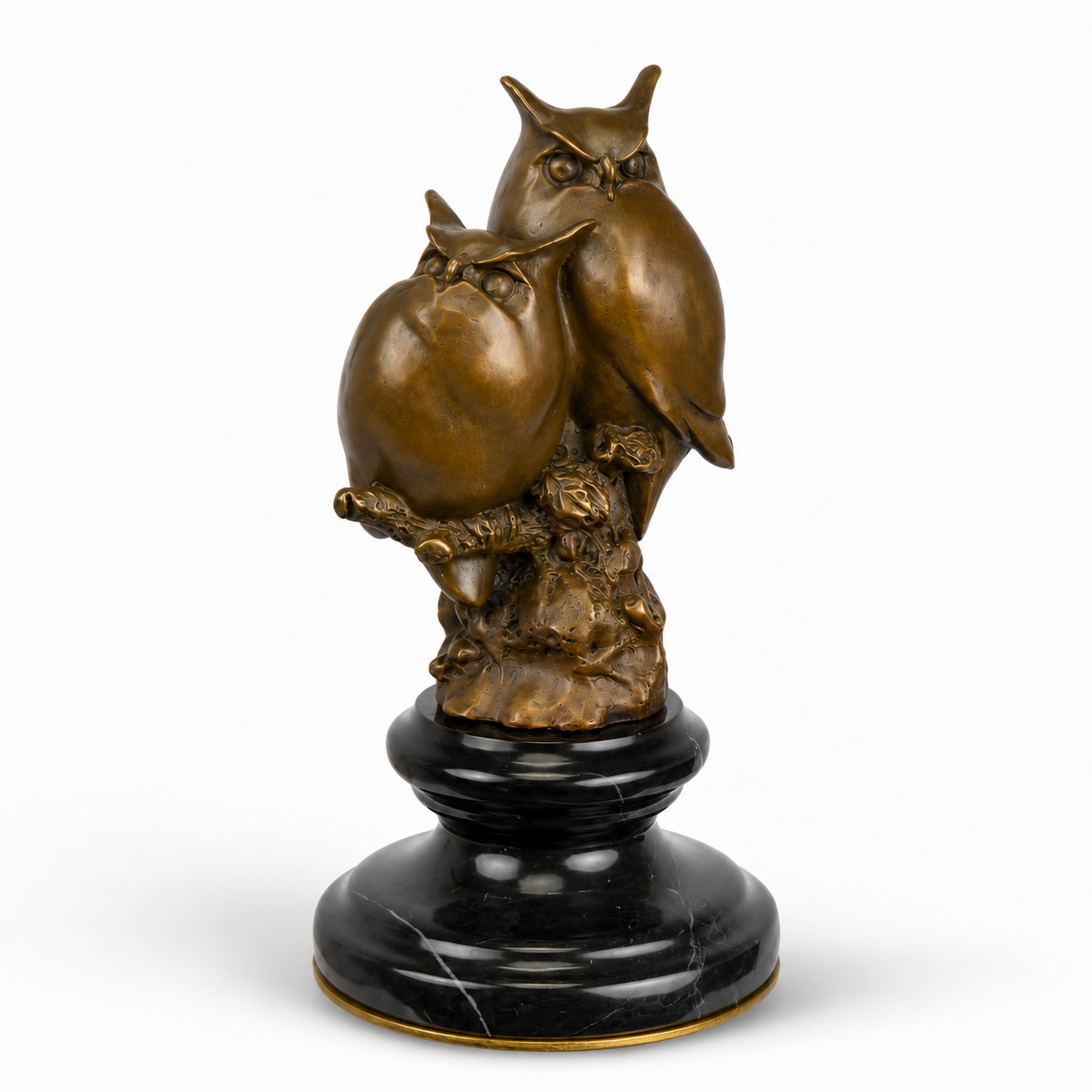 Two Owls Sitting on a Branch (brass Pl | Handcrafted Bronze Decor