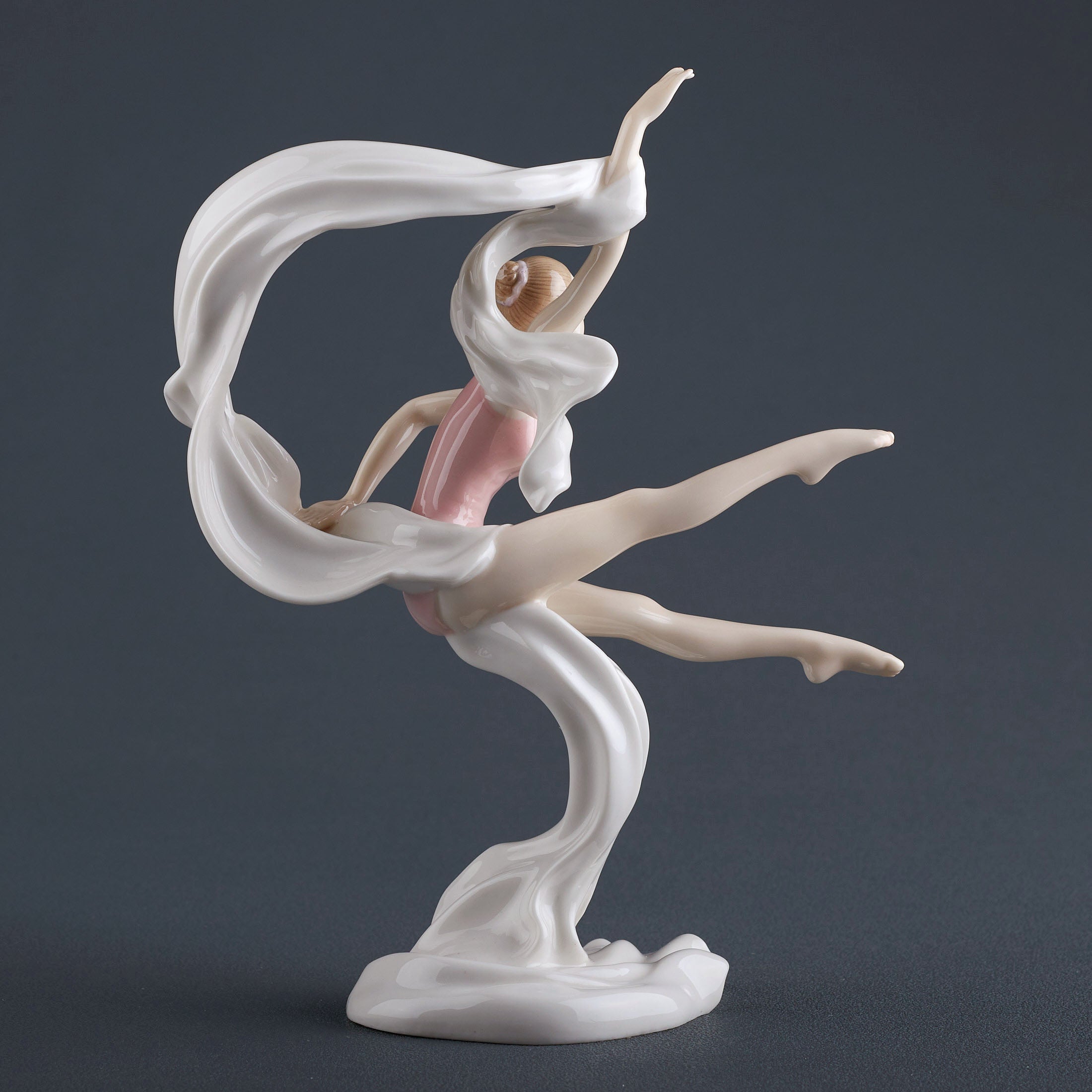 Modern Dancer Jumping with Ribbon Porcelain Figurine