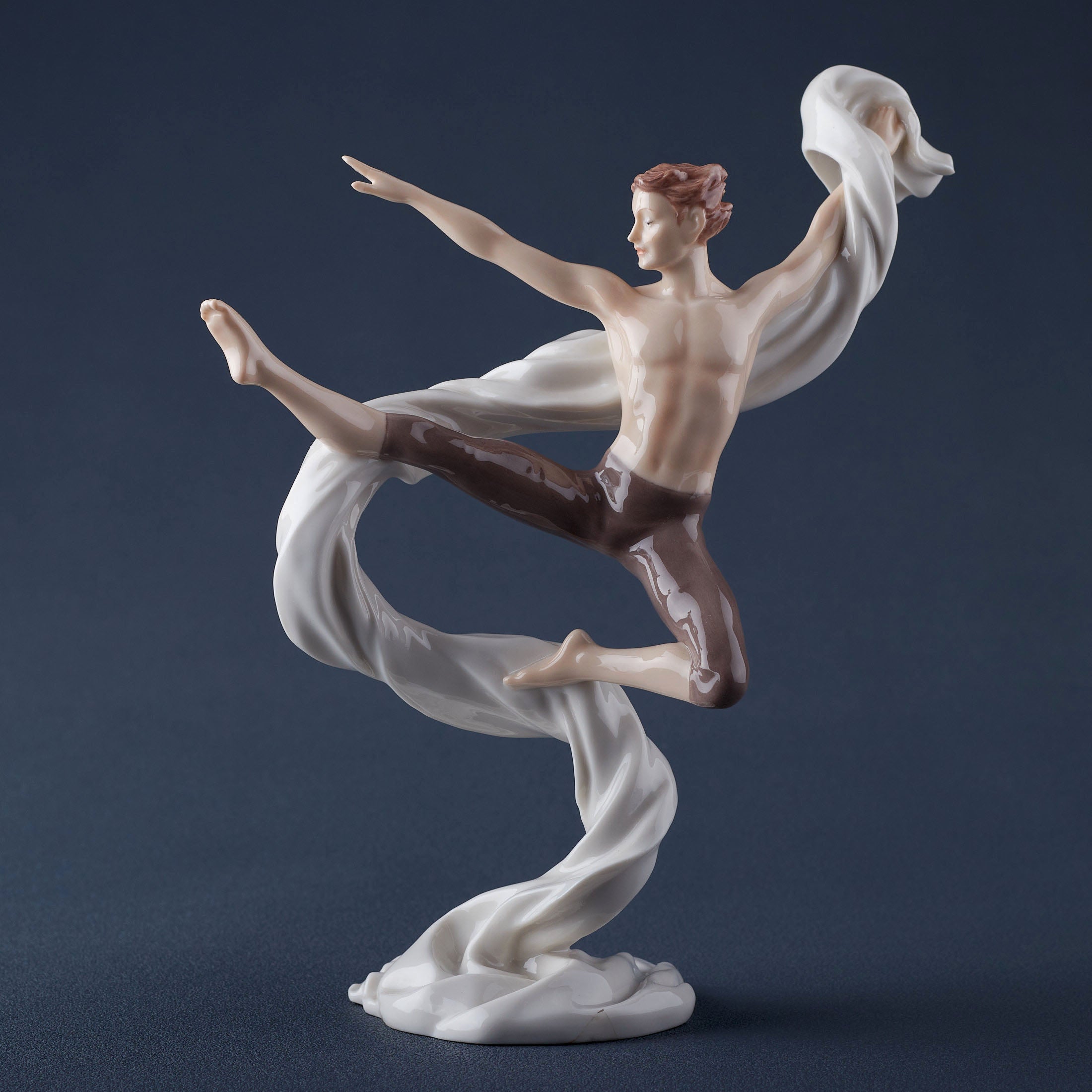 Modern Dance Male Kicking Leap With Ribbon