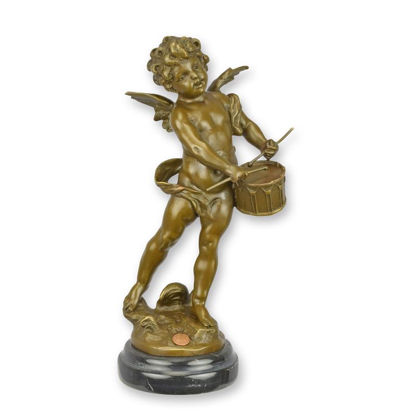 Putto Playing Drums Bronze Sculpture
