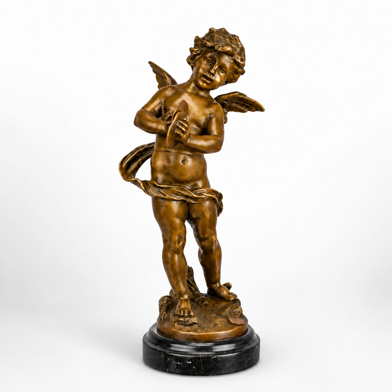 Putto Playing Cymbals | Handcrafted Bronze Decor | Unique Home Accent