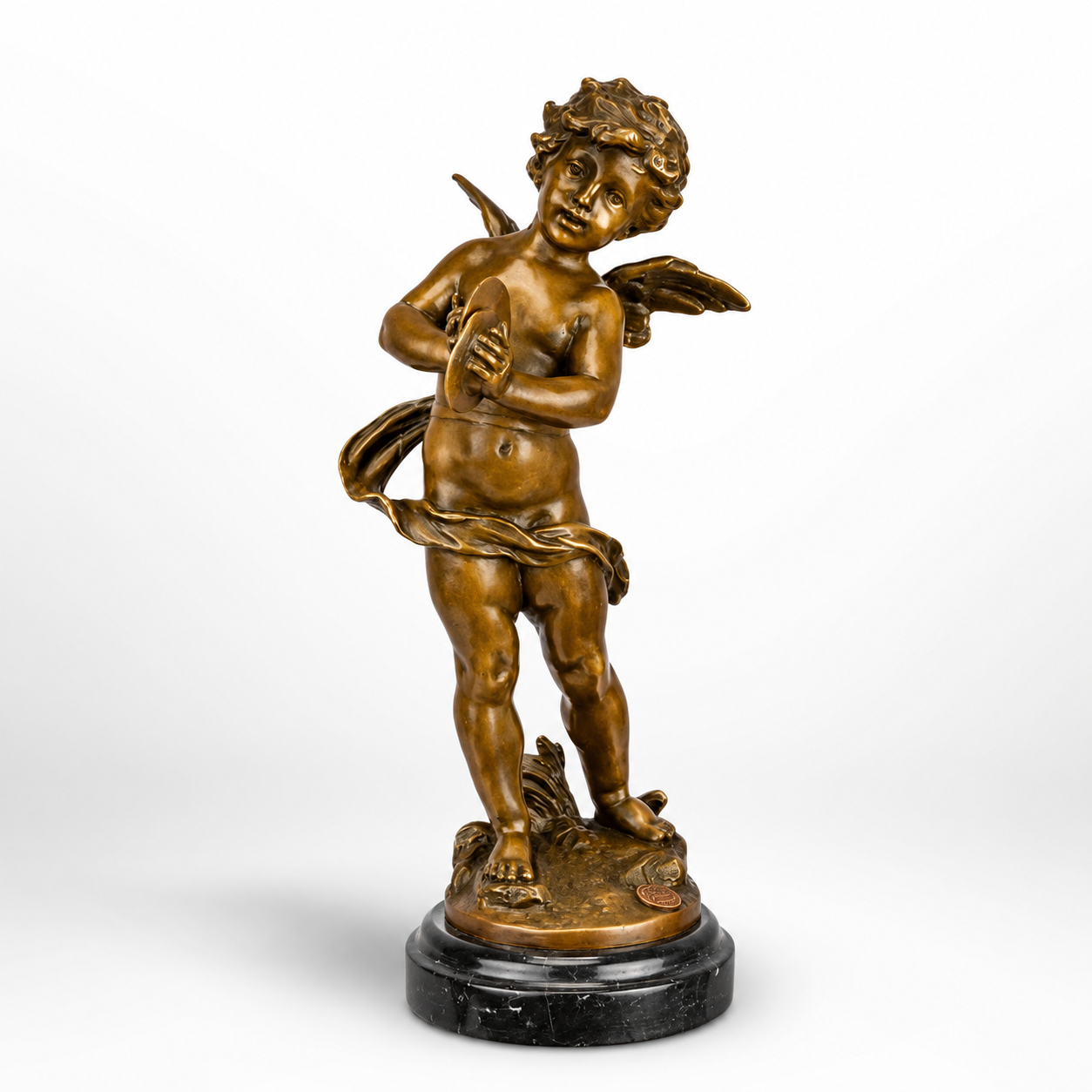 Putto Playing Cymbals | Handcrafted Bronze Decor | Unique Home Accent