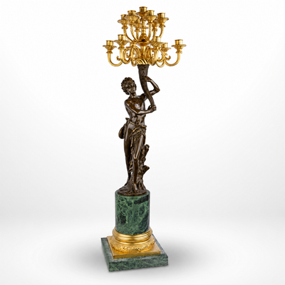 Thirteen-light Bronze Figural Candelabrum on Marble Base