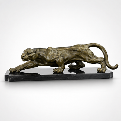 Bronze Sculpture of a Crouching Panther – Handcrafted Wild Animal Ar