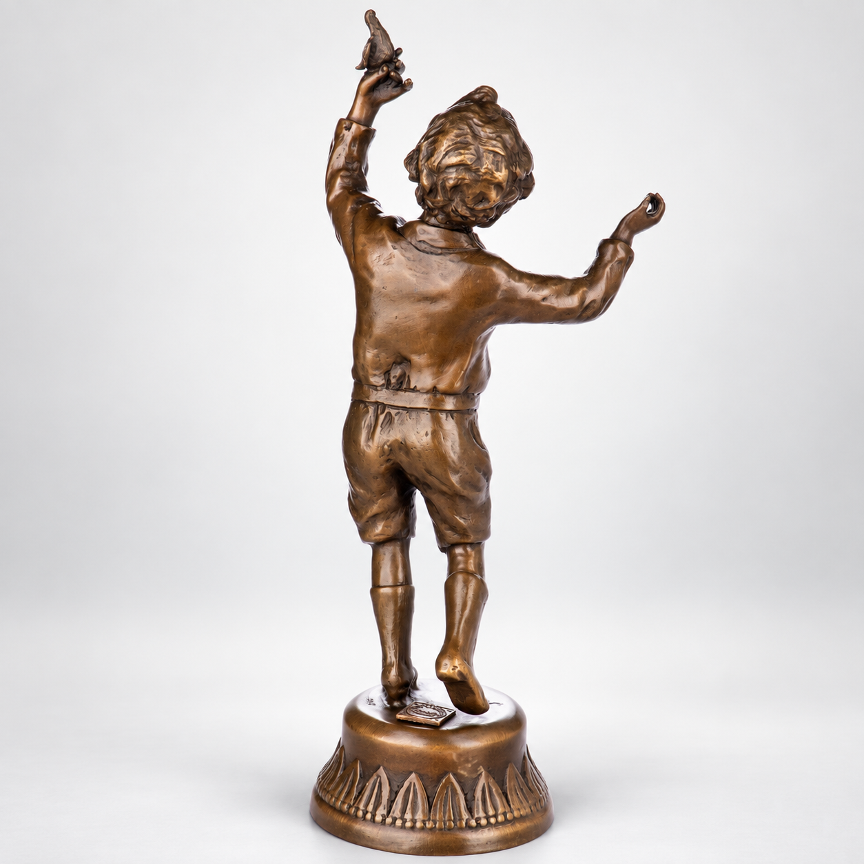 Boy with Bird Bronze Sculpture – view 2