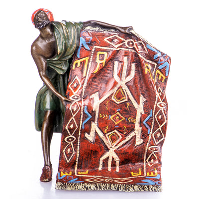 Colored bronze figure Arab with carpet | Handcrafted Bronze Decor