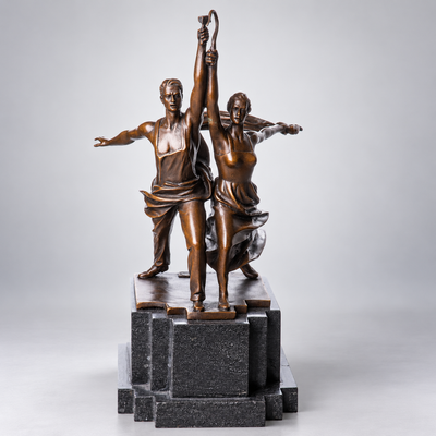 Worker and Kolkhoz Woman Art Deco Bronze Sculpture