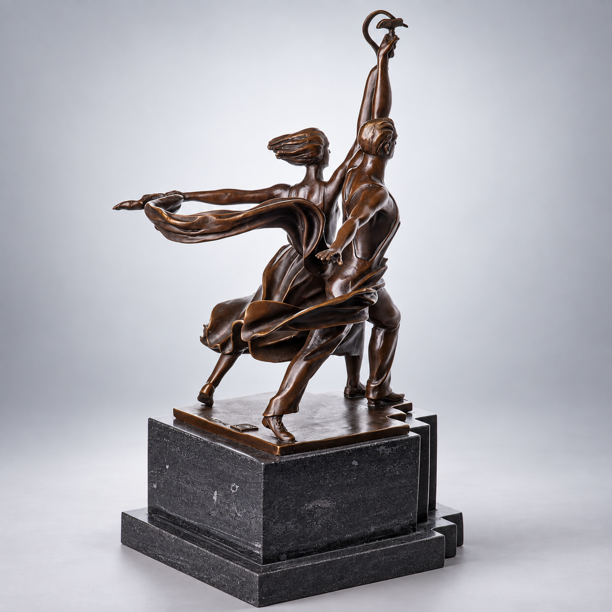 Worker and Kolkhoz Woman Art Deco Bronze Sculpture – view 2