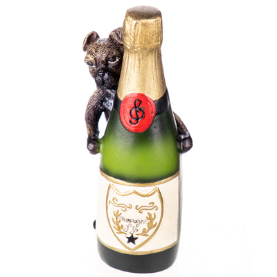 Colored bronze figure Viennese style dog with champagne bottle