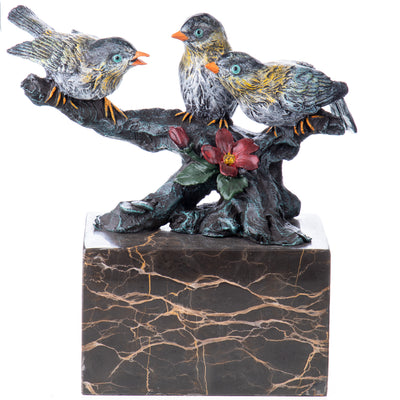 Colored bronze figure of birds on a branch | Handcrafted Bronze Decor