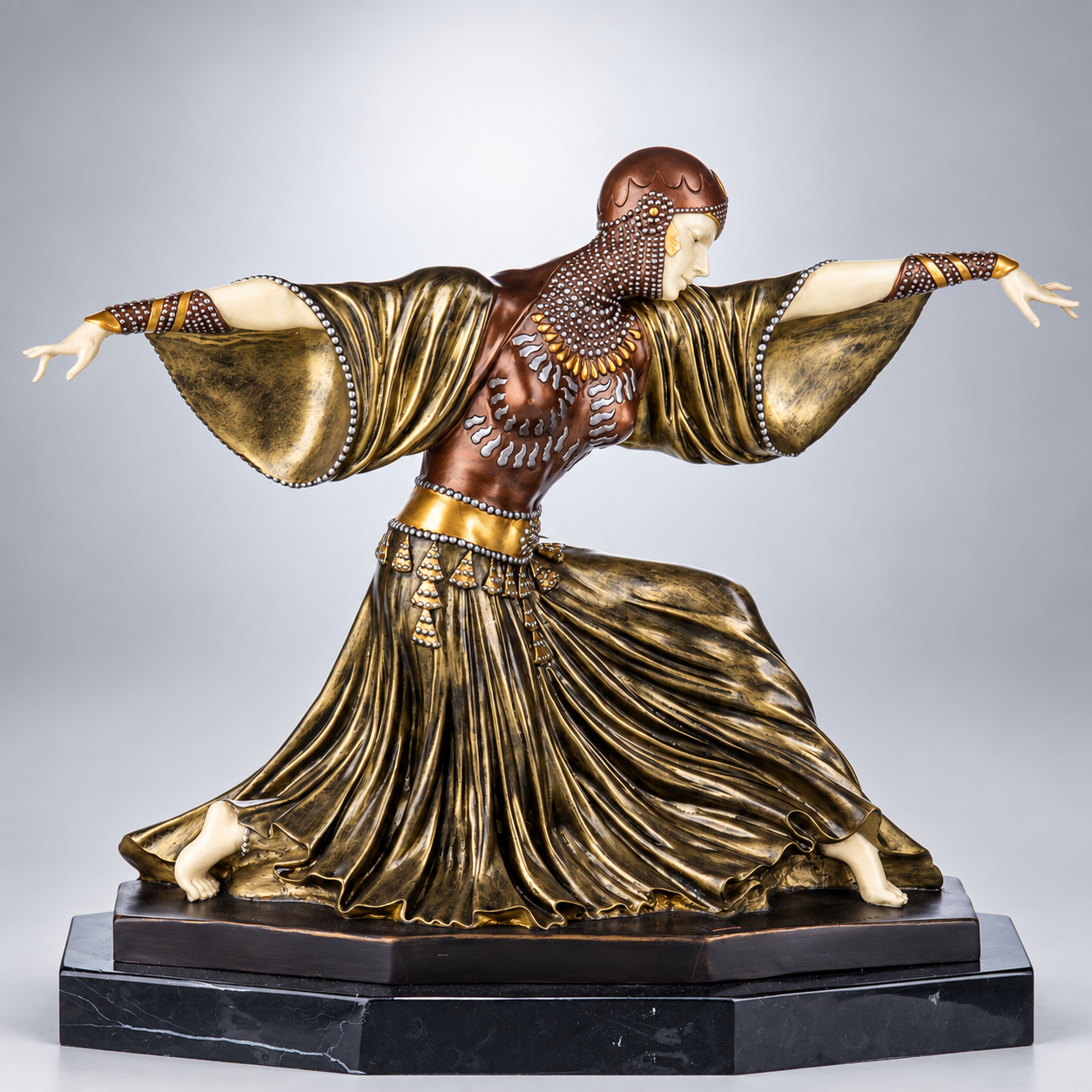 Thaïs Dancer Art Deco Bronze Sculpture after Chiparus, Painted – view 1