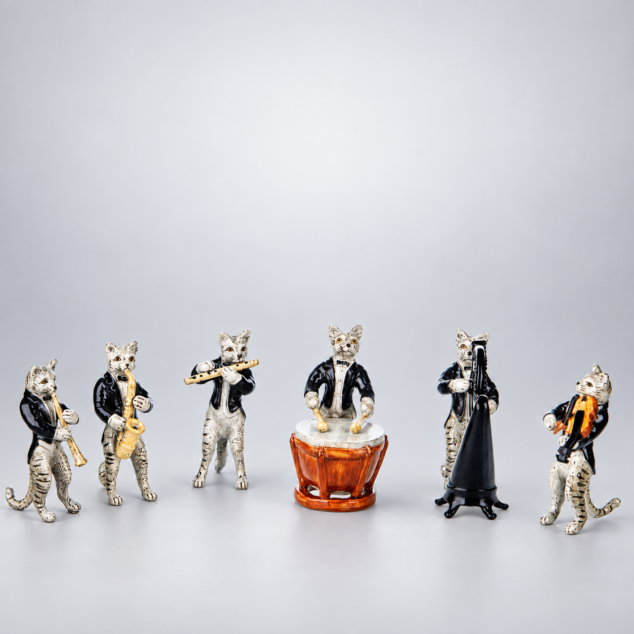 Cat Orchestra Vienna Bronze Figurines – Cold Painted Set of 6
